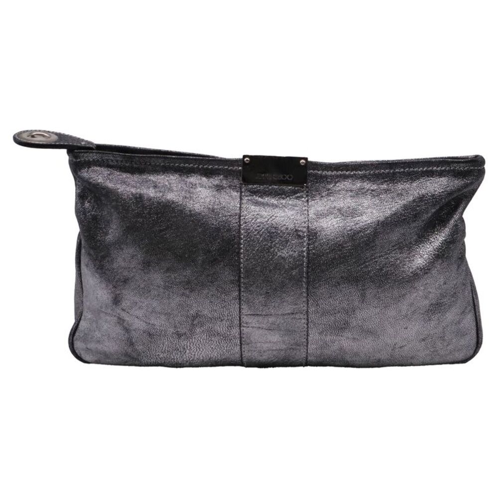 Jimmy Choo Distressed Zipped Clutch Bag in Silver Leather